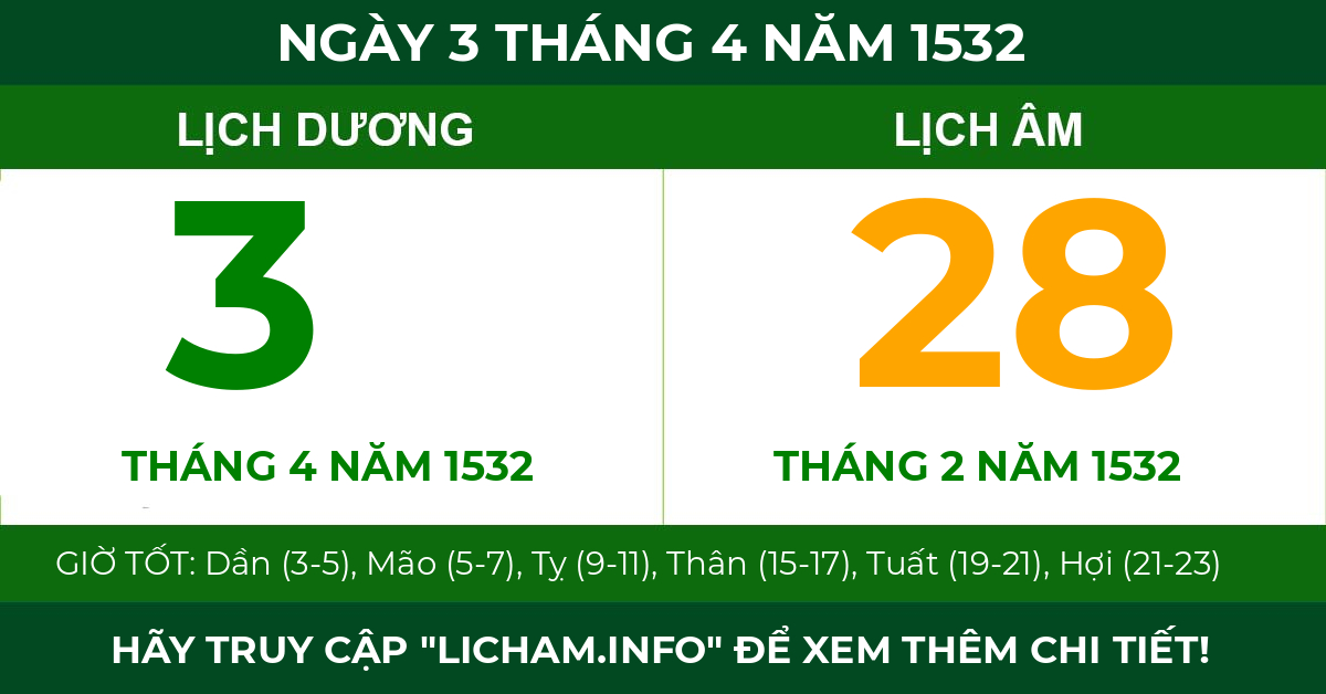 lịch âm ngày 3 tháng 4 năm 1532