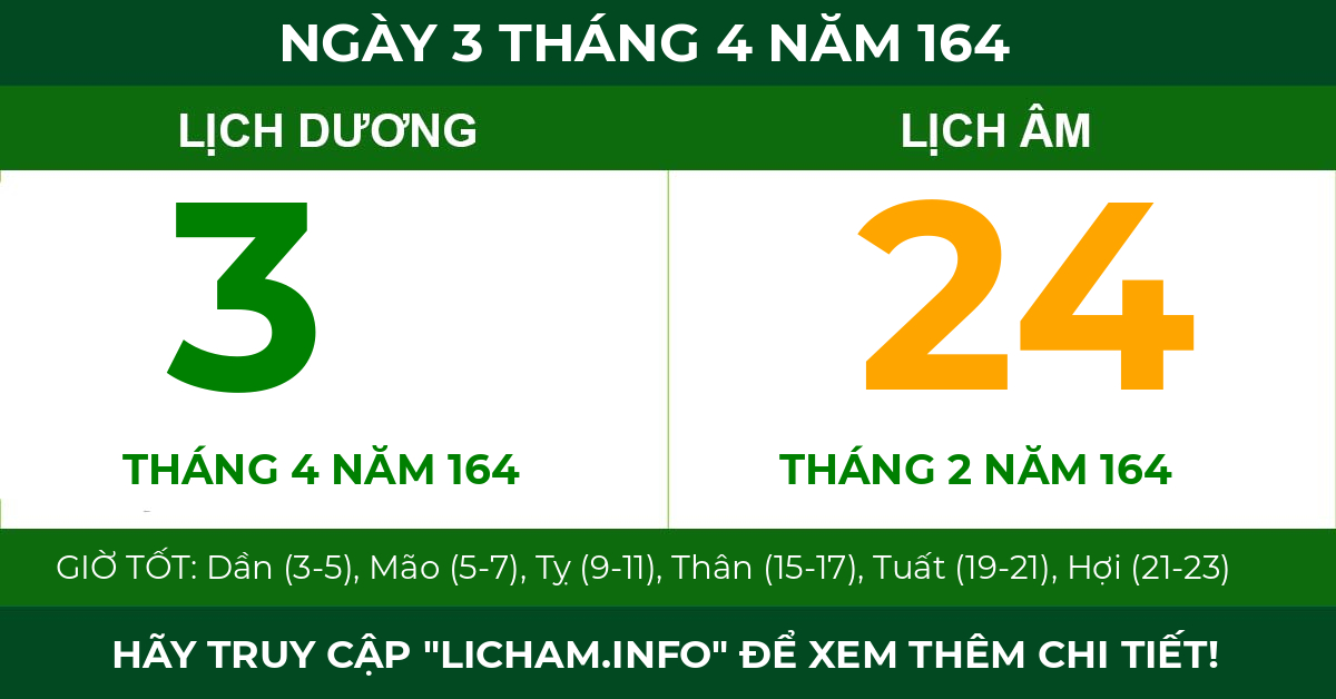lịch âm ngày 3 tháng 4 năm 164