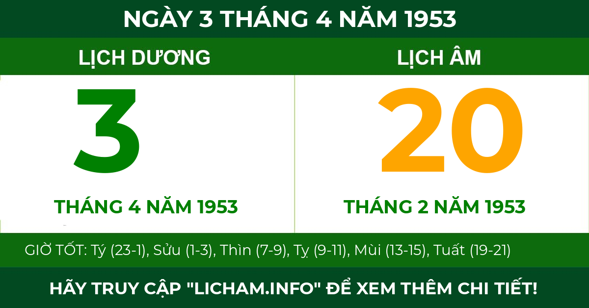 lịch âm ngày 3 tháng 4 năm 1953