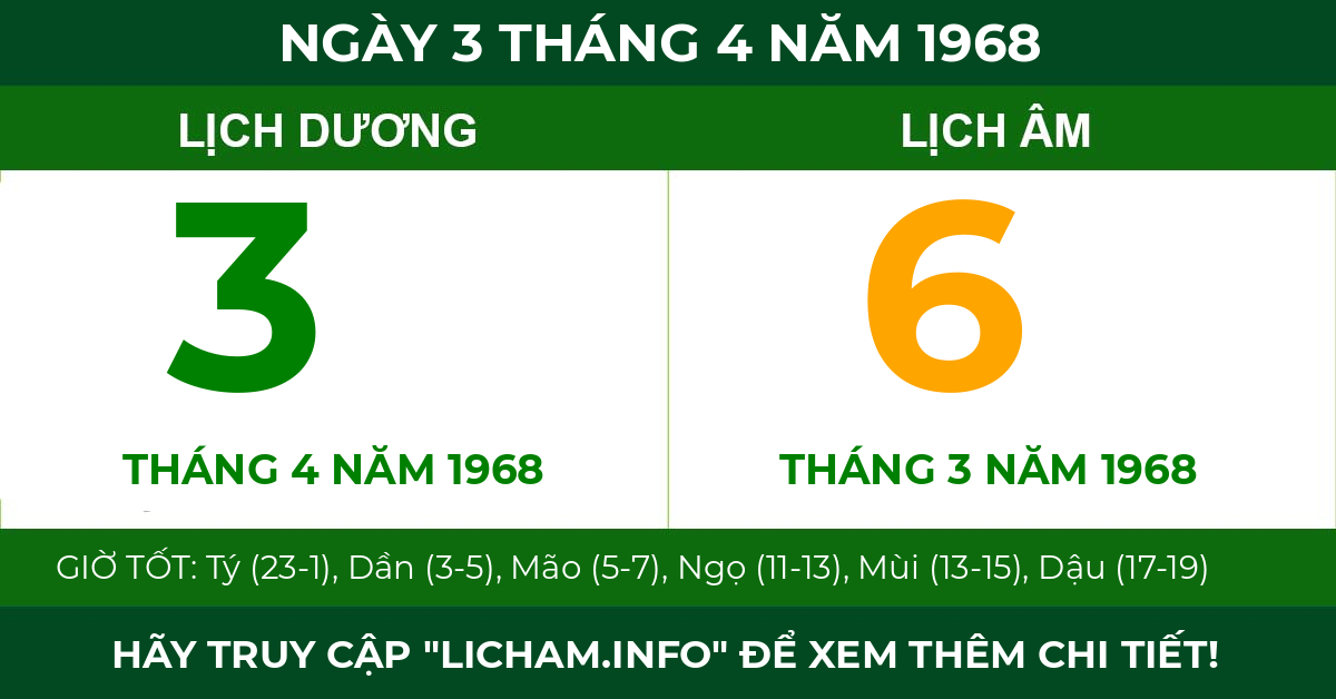 lịch âm ngày 3 tháng 4 năm 1968