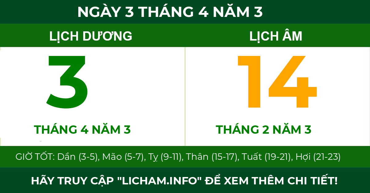 lịch âm ngày 3 tháng 4 năm 3