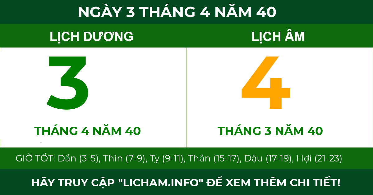 lịch âm ngày 3 tháng 4 năm 40