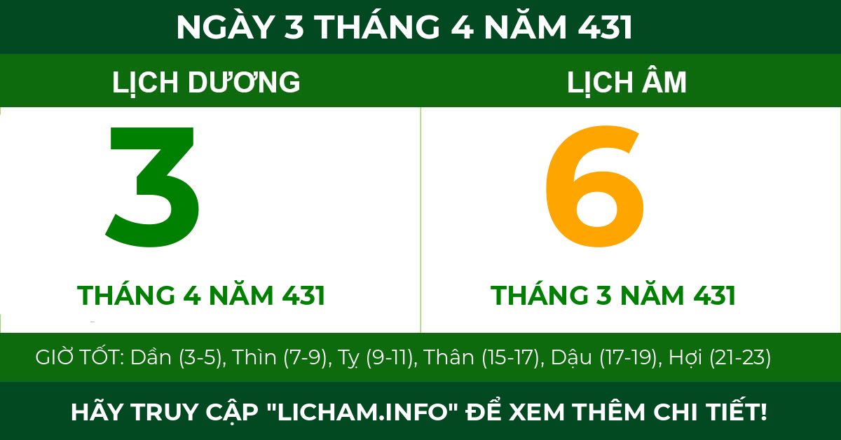 lịch âm ngày 3 tháng 4 năm 431