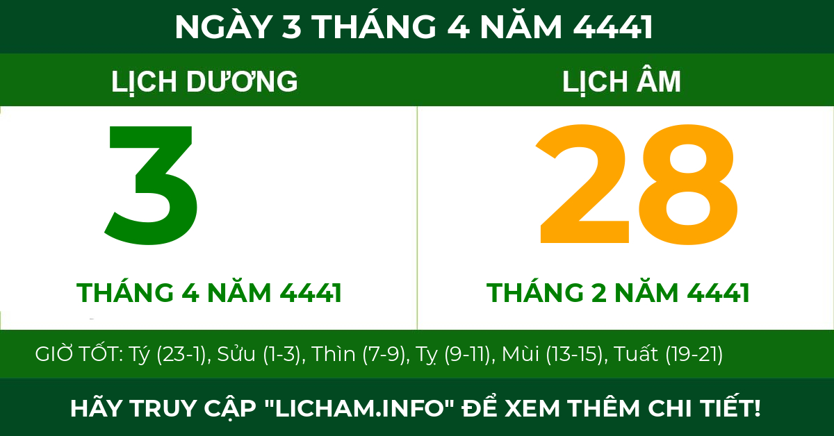 lịch âm ngày 3 tháng 4 năm 4441