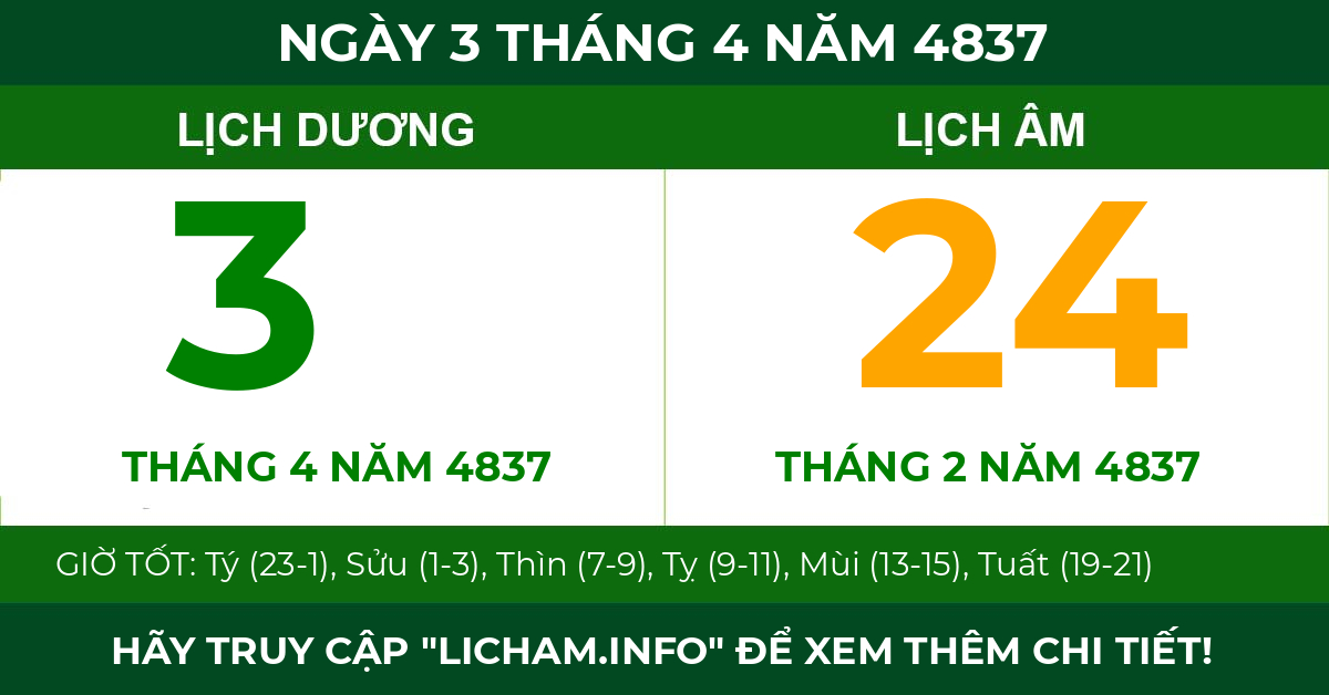 lịch âm ngày 3 tháng 4 năm 4837