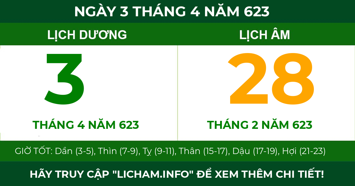 lịch âm ngày 3 tháng 4 năm 623