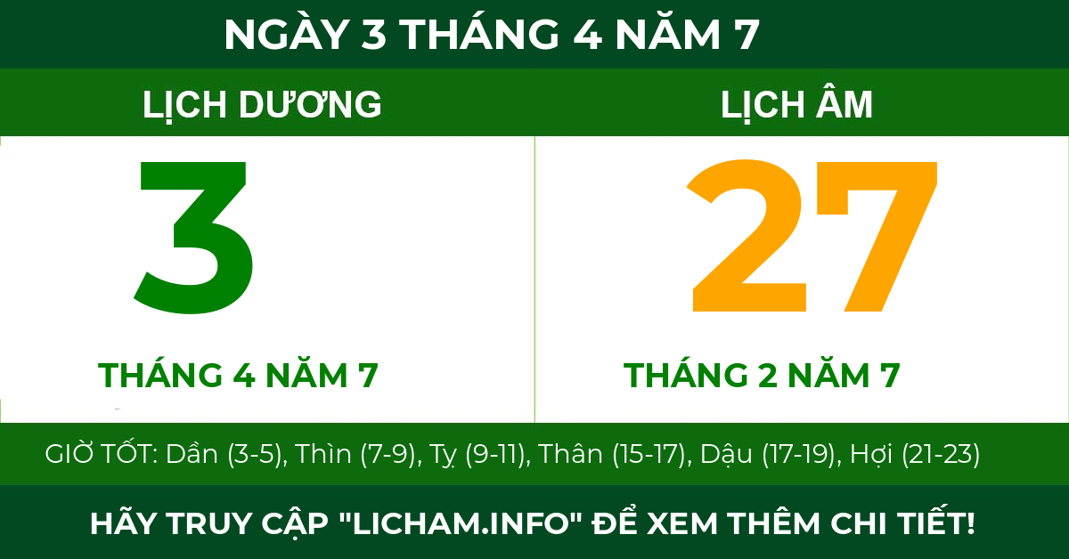 lịch âm ngày 3 tháng 4 năm 7