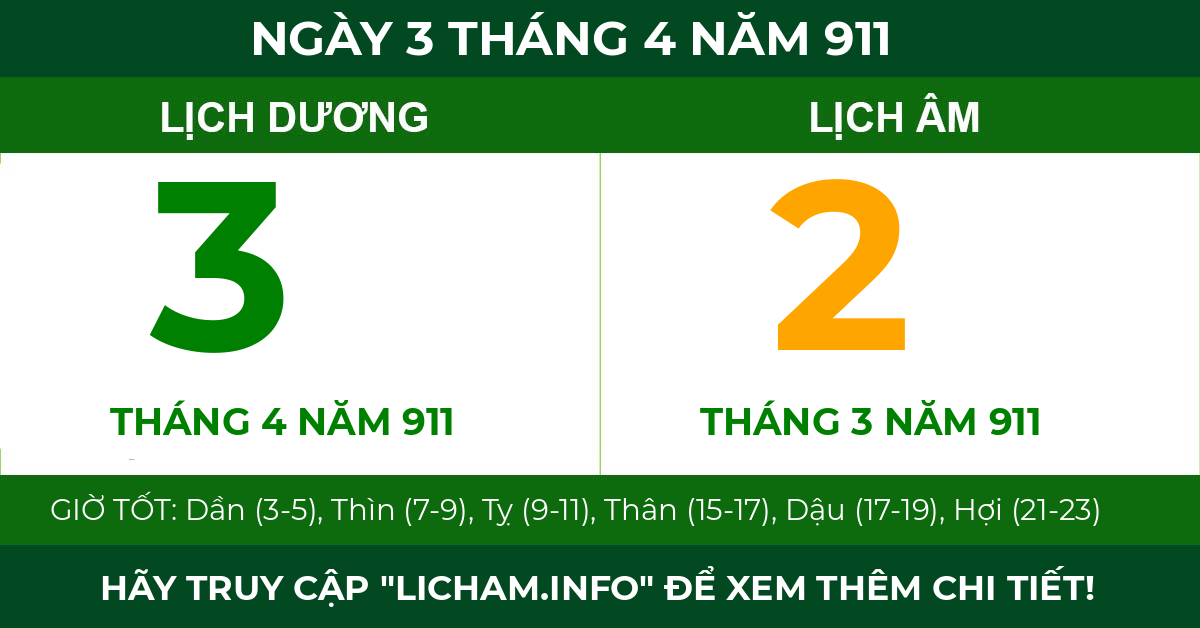 lịch âm ngày 3 tháng 4 năm 911