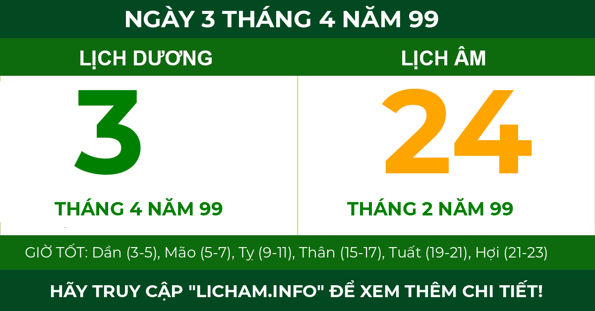 lịch âm ngày 3 tháng 4 năm 99