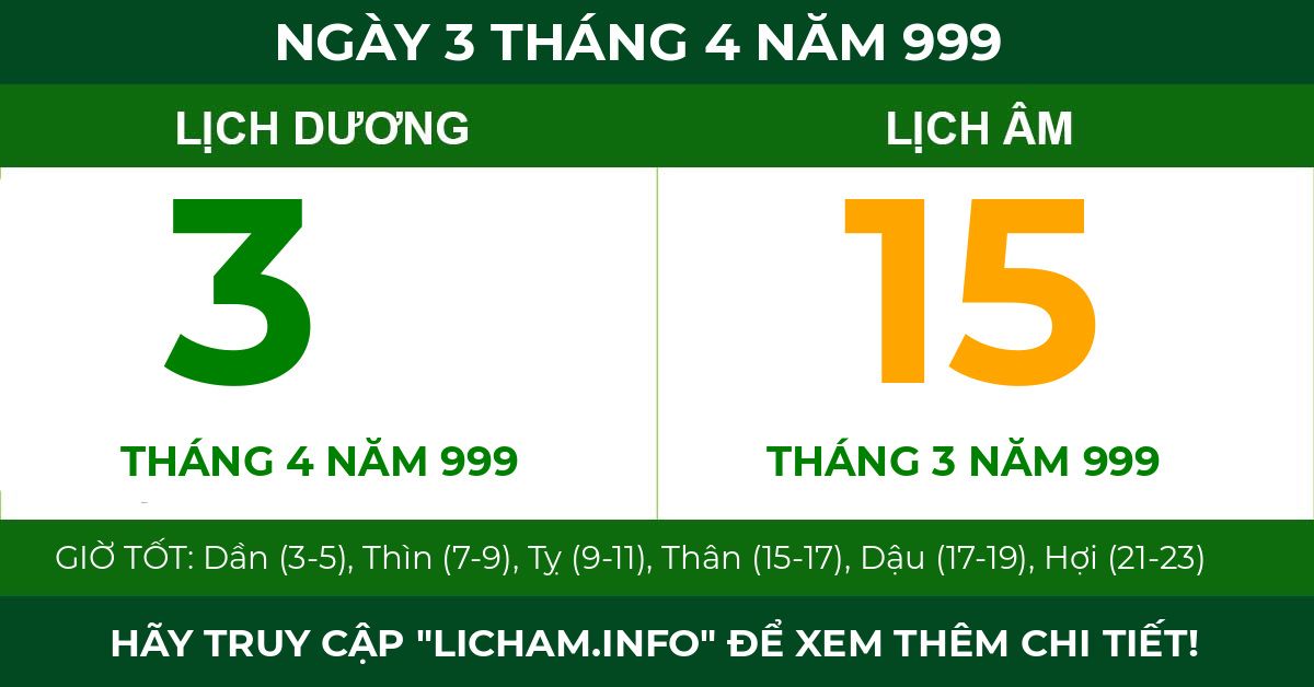 lịch âm ngày 3 tháng 4 năm 999