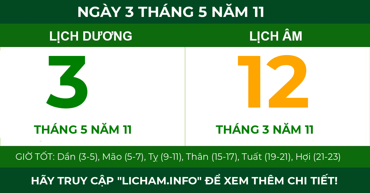 lịch âm ngày 3 tháng 5 năm 11