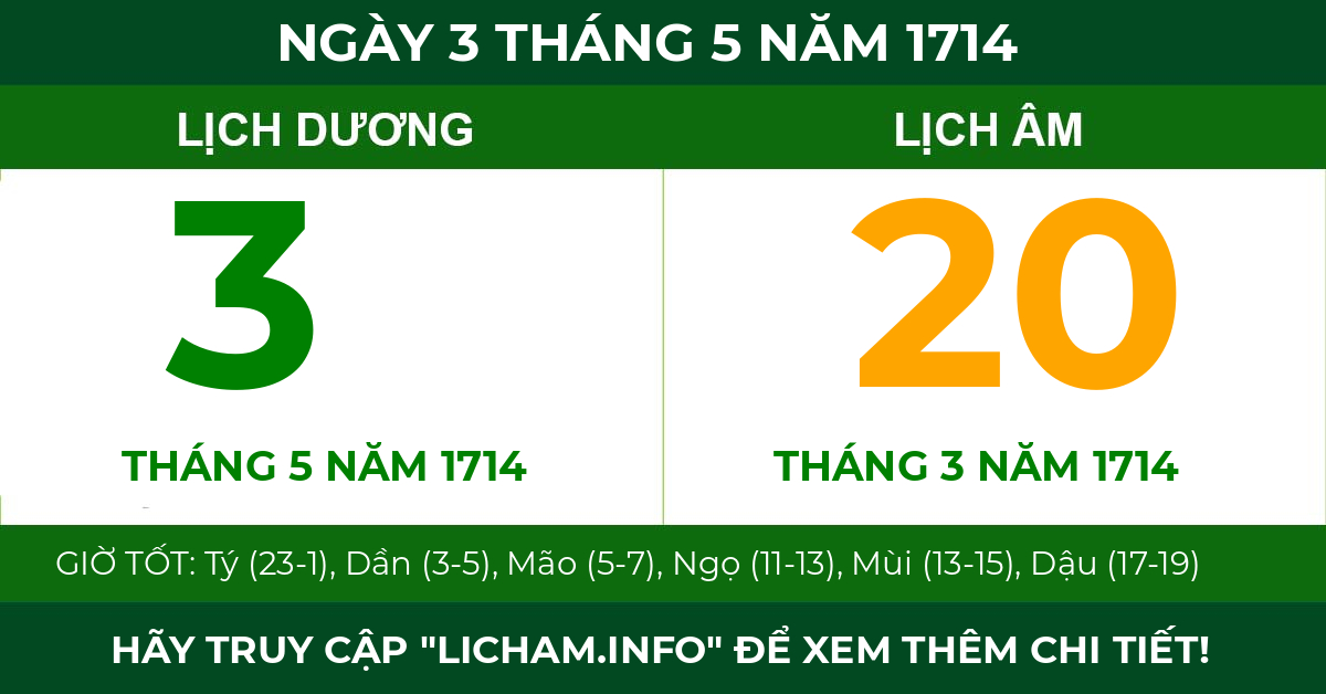 lịch âm ngày 3 tháng 5 năm 1714
