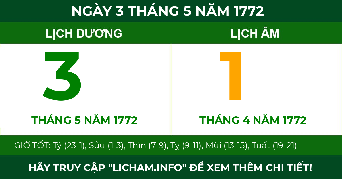 lịch âm ngày 3 tháng 5 năm 1772