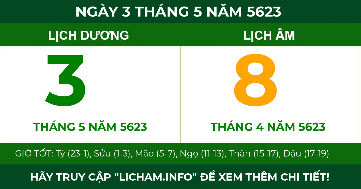lịch âm ngày 3 tháng 5 năm 5623