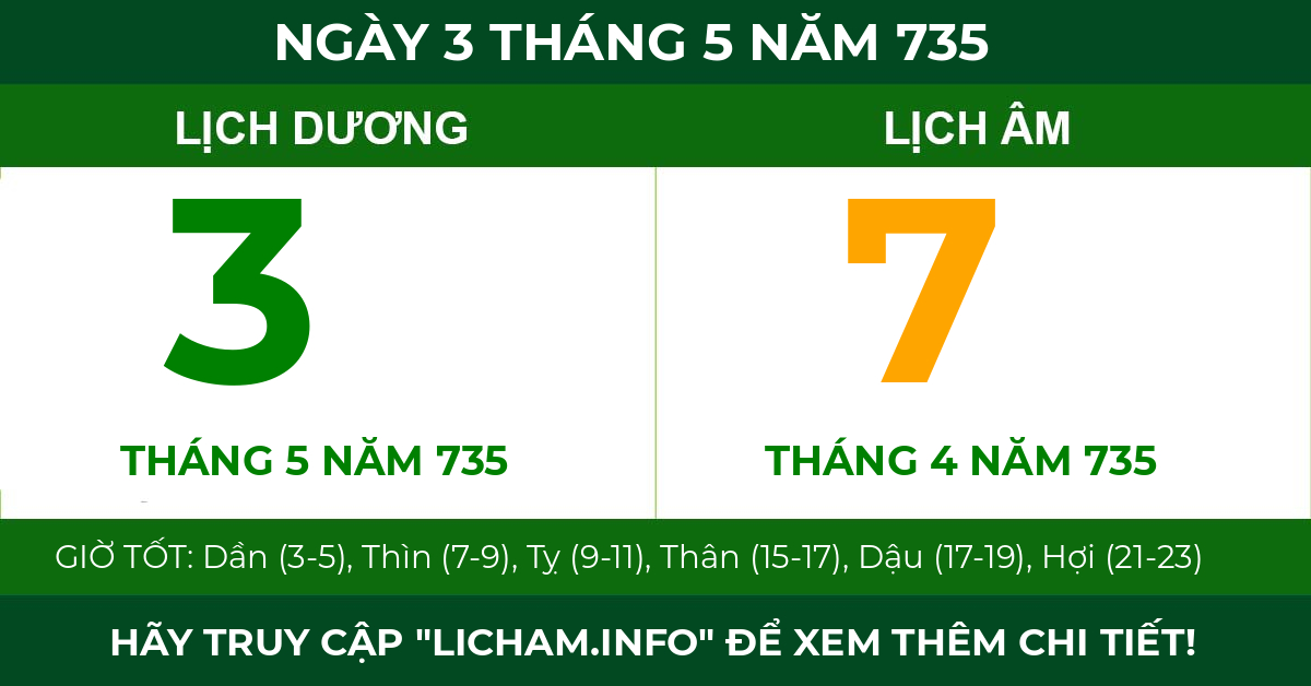 lịch âm ngày 3 tháng 5 năm 735