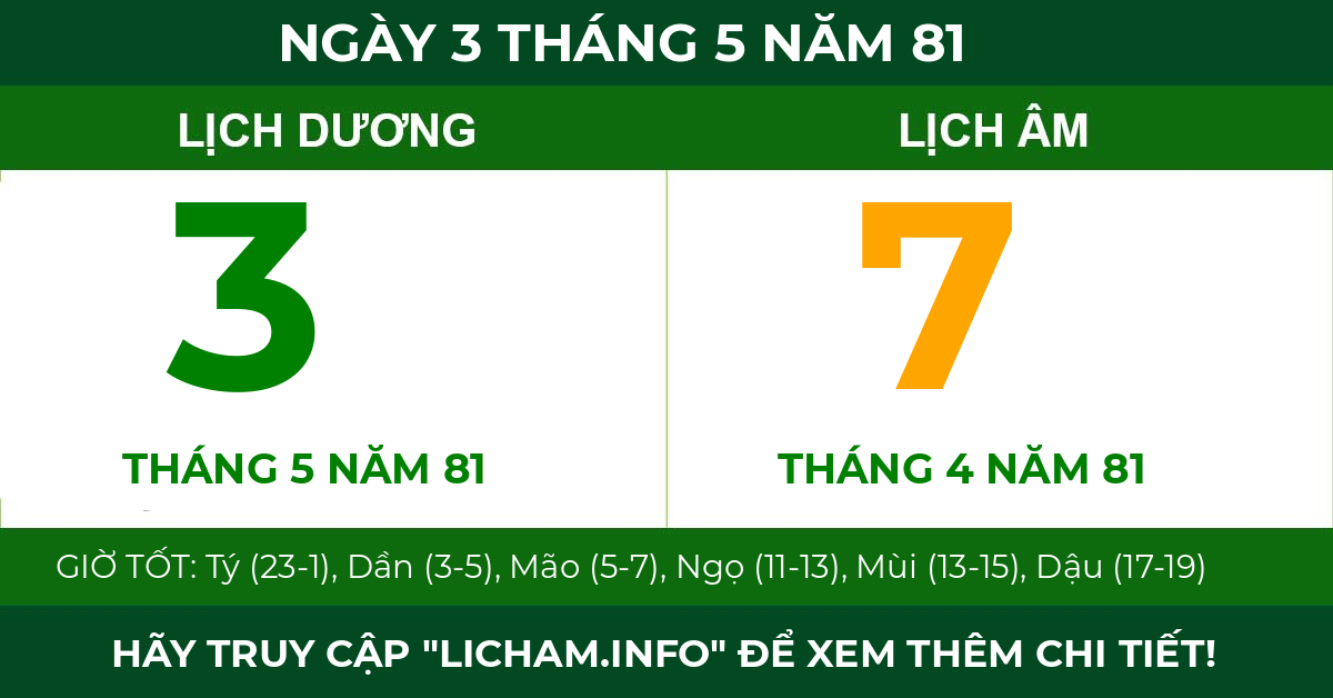 lịch âm ngày 3 tháng 5 năm 81