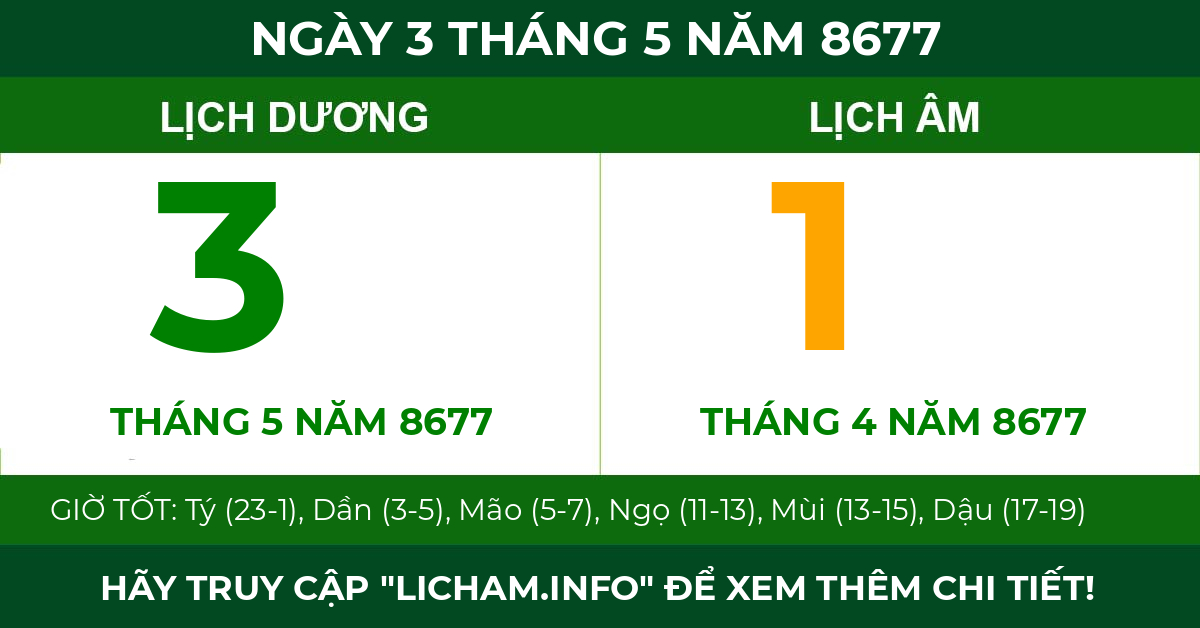 lịch âm ngày 3 tháng 5 năm 8677