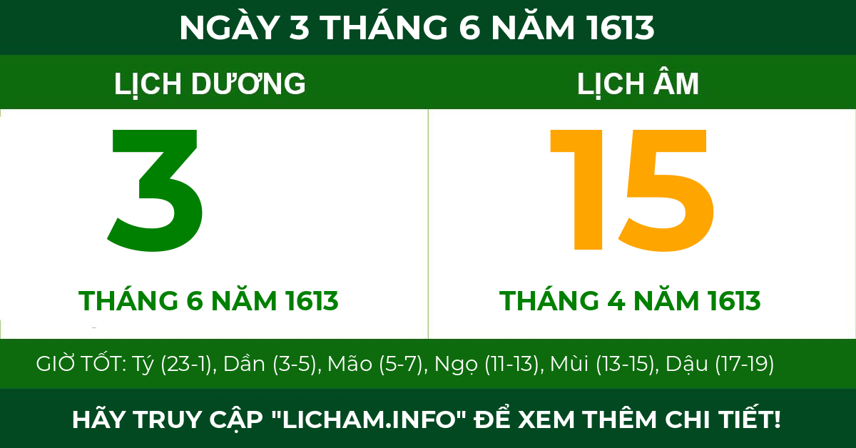 lịch âm ngày 3 tháng 6 năm 1613