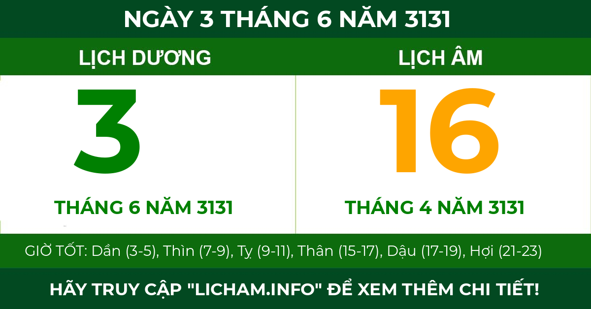 lịch âm ngày 3 tháng 6 năm 3131