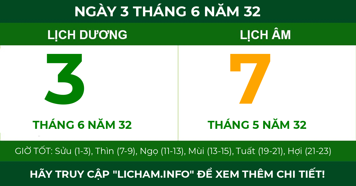 lịch âm ngày 3 tháng 6 năm 32