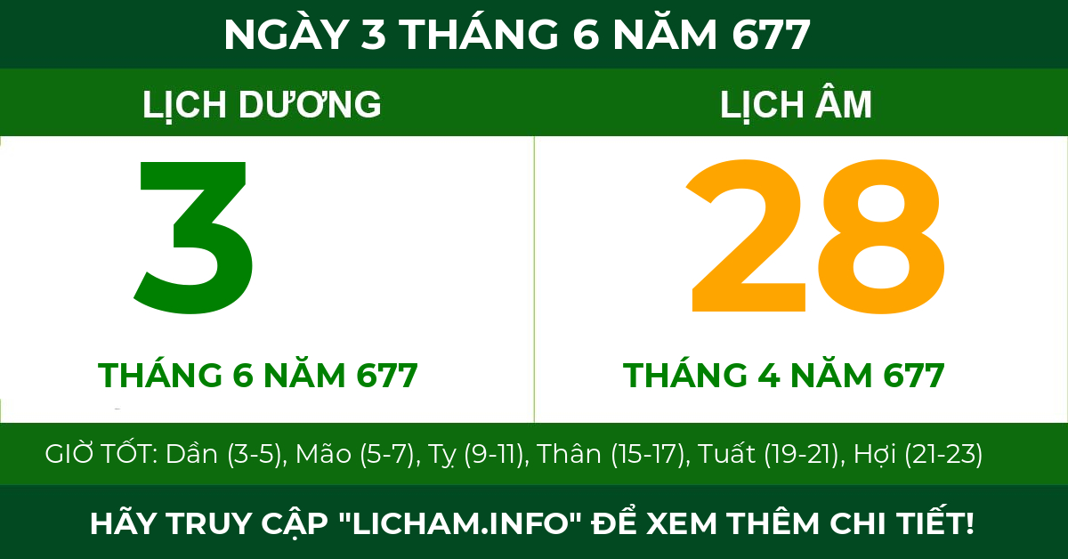 lịch âm ngày 3 tháng 6 năm 677