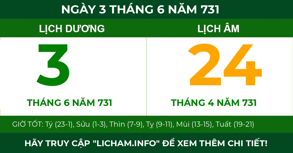 lịch âm ngày 3 tháng 6 năm 731
