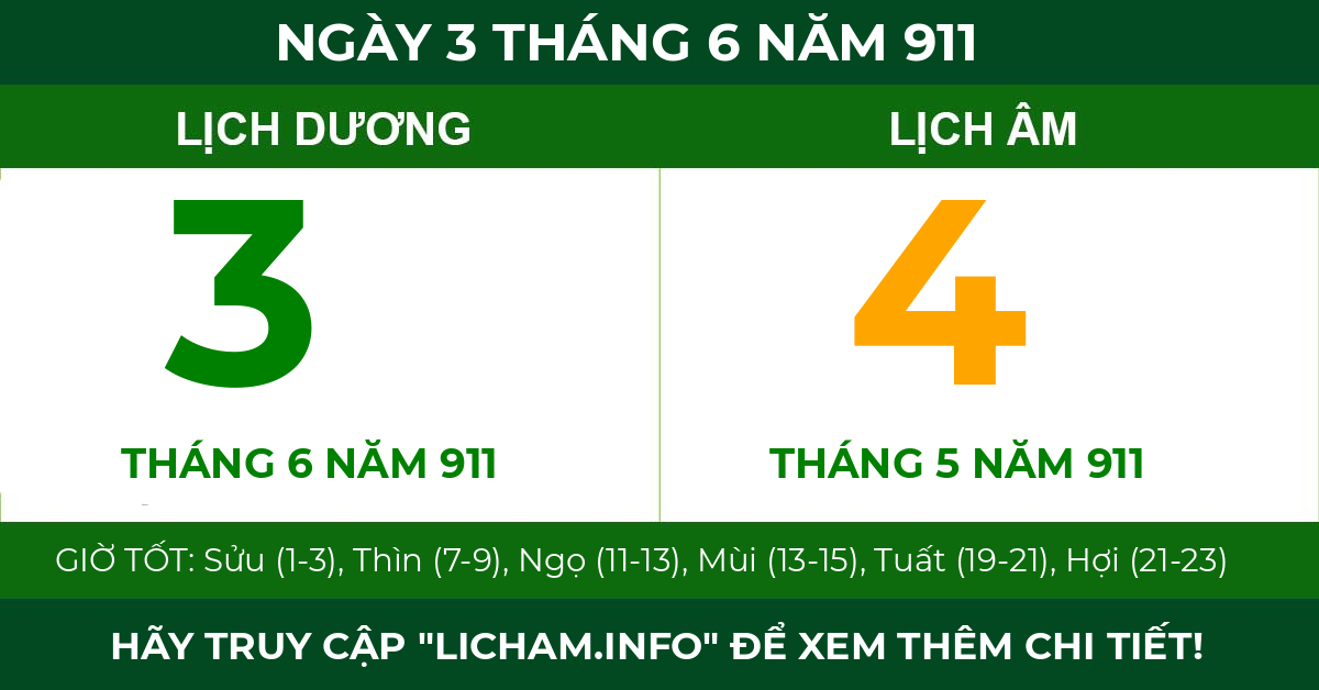 lịch âm ngày 3 tháng 6 năm 911