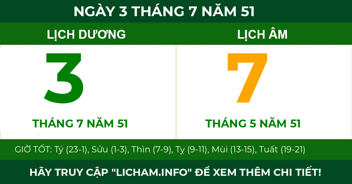 lịch âm ngày 3 tháng 7 năm 51