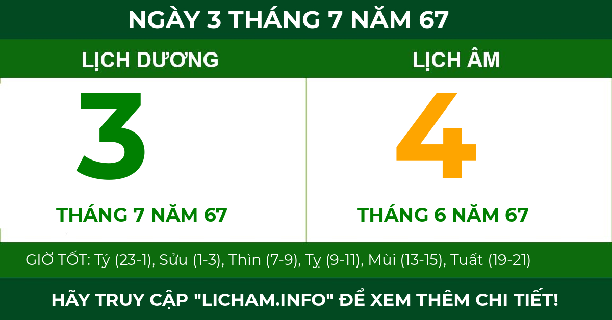 lịch âm ngày 3 tháng 7 năm 67