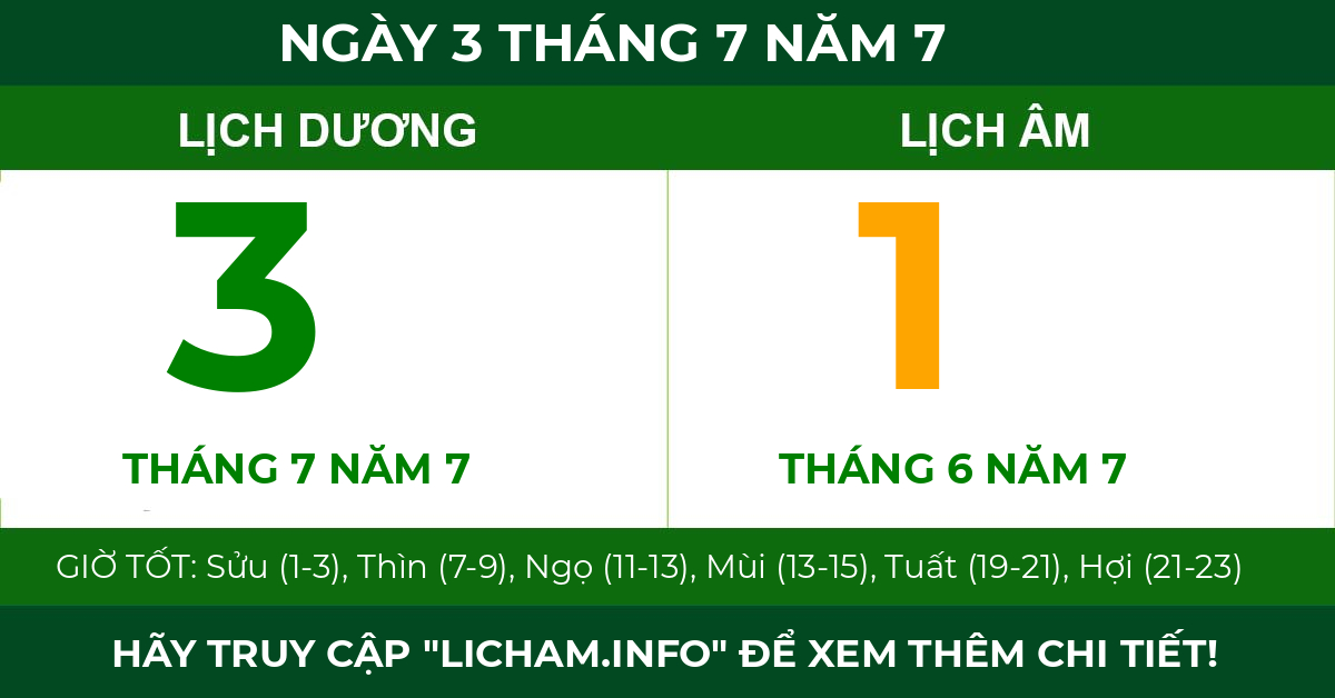 lịch âm ngày 3 tháng 7 năm 7