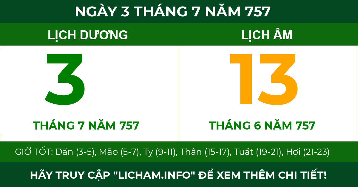 lịch âm ngày 3 tháng 7 năm 757