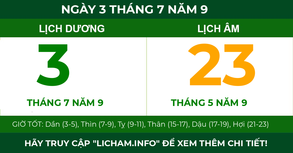 lịch âm ngày 3 tháng 7 năm 9