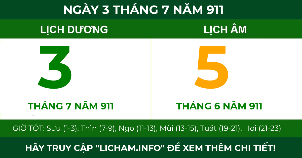 lịch âm ngày 3 tháng 7 năm 911