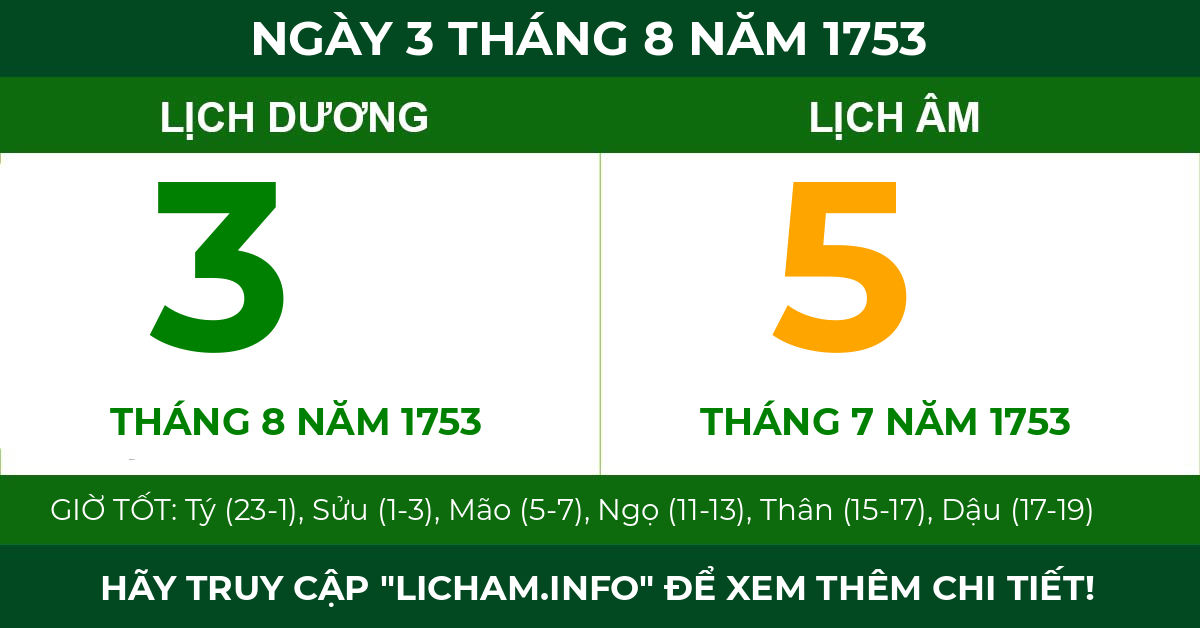 lịch âm ngày 3 tháng 8 năm 1753