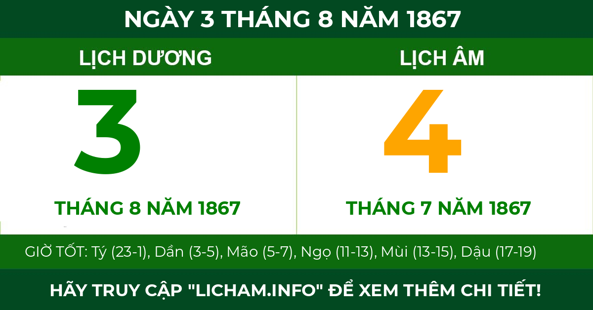 lịch âm ngày 3 tháng 8 năm 1867