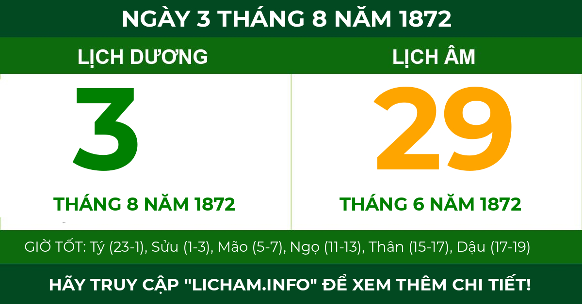 lịch âm ngày 3 tháng 8 năm 1872