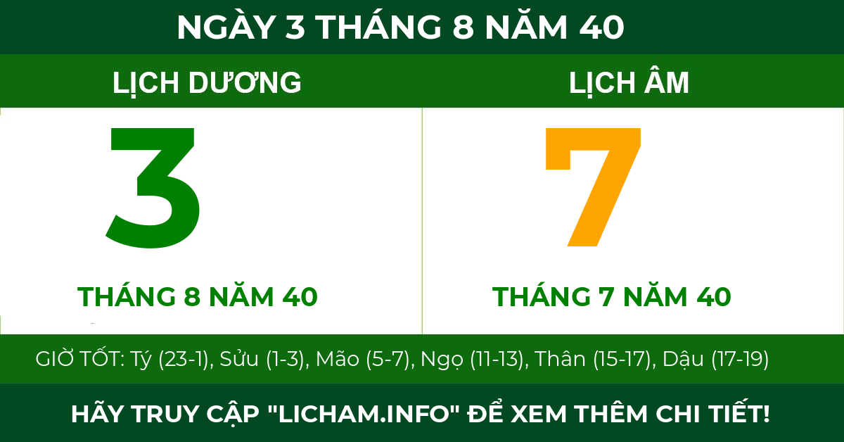 lịch âm ngày 3 tháng 8 năm 40