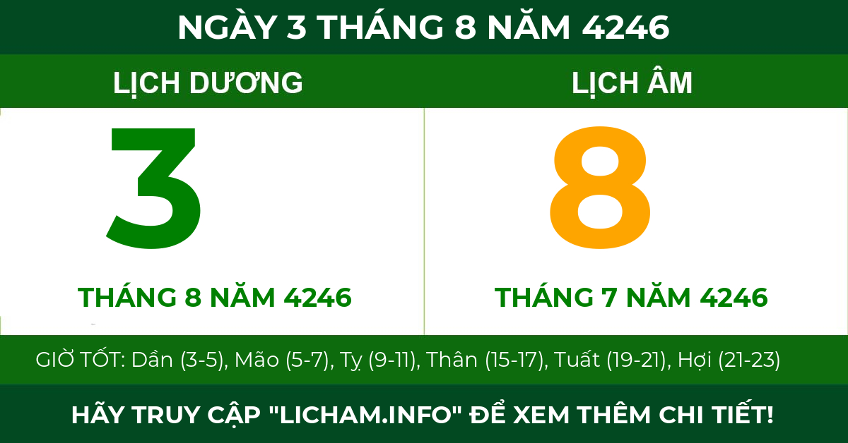 lịch âm ngày 3 tháng 8 năm 4246