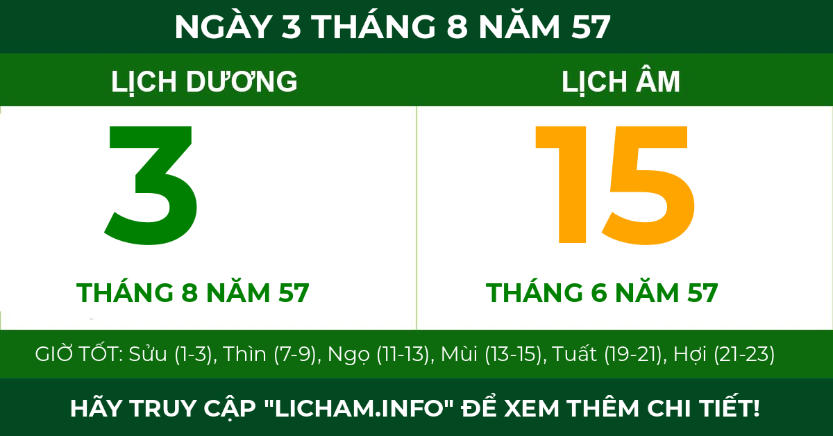 lịch âm ngày 3 tháng 8 năm 57
