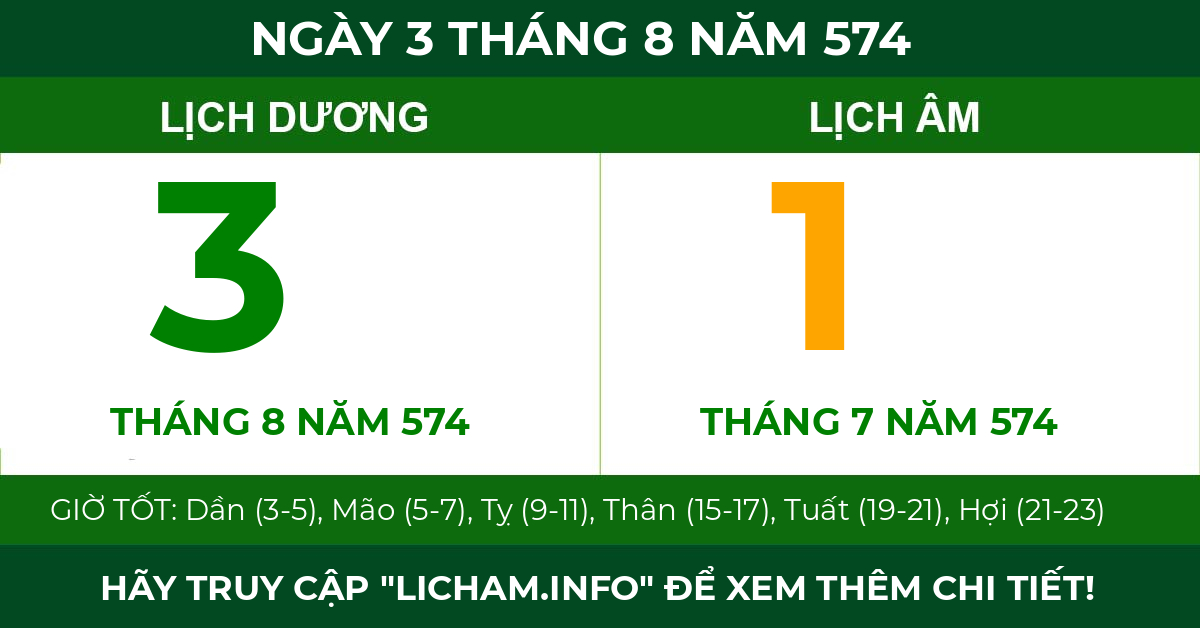 lịch âm ngày 3 tháng 8 năm 574