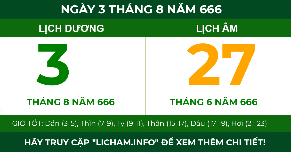 lịch âm ngày 3 tháng 8 năm 666
