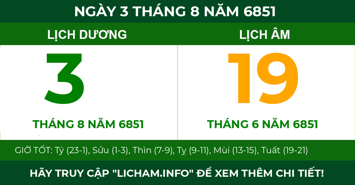 lịch âm ngày 3 tháng 8 năm 6851