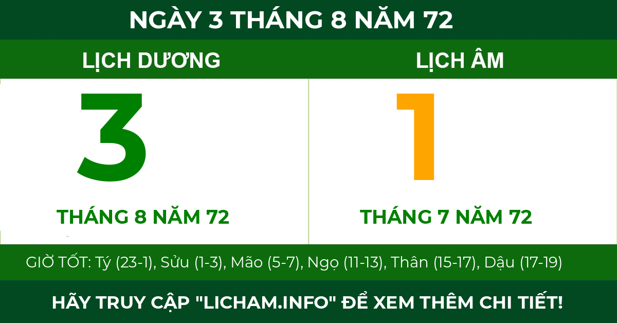 lịch âm ngày 3 tháng 8 năm 72