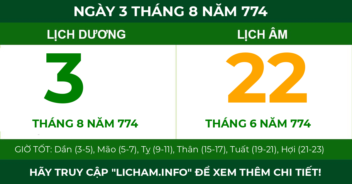 lịch âm ngày 3 tháng 8 năm 774