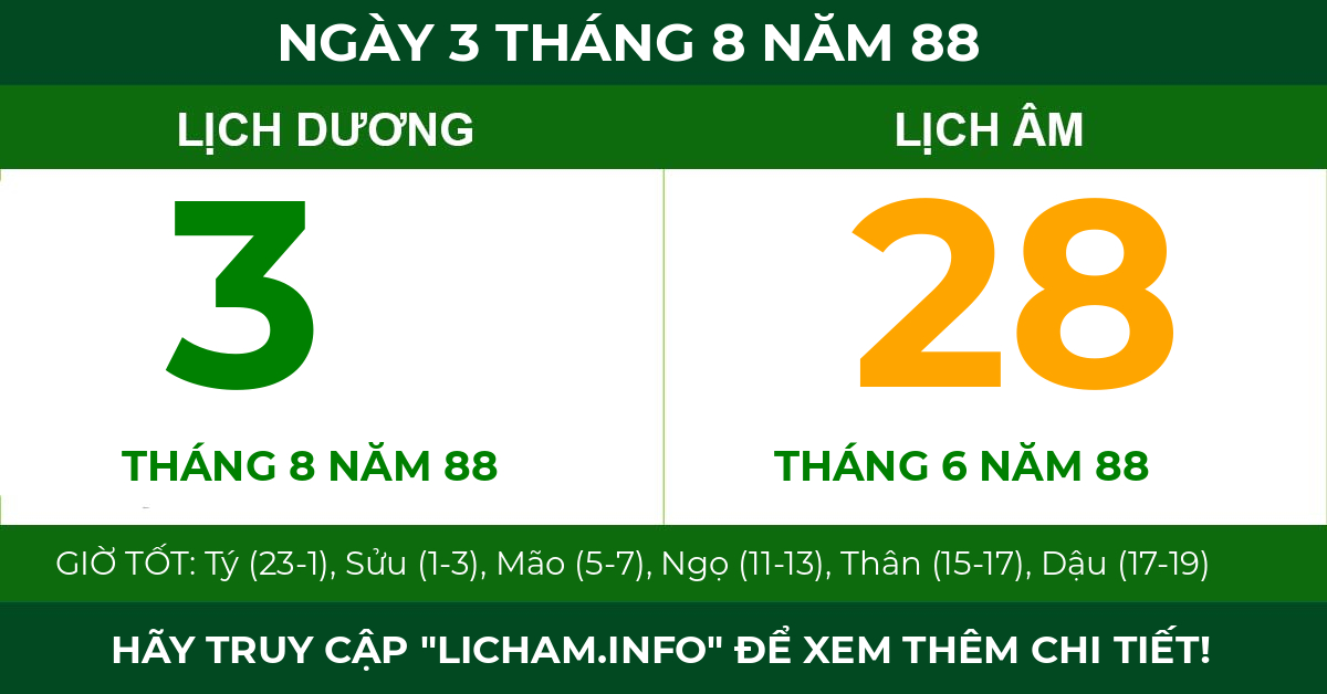 lịch âm ngày 3 tháng 8 năm 88