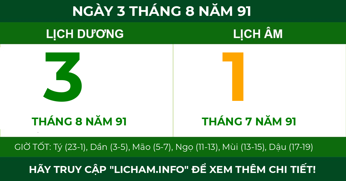 lịch âm ngày 3 tháng 8 năm 91