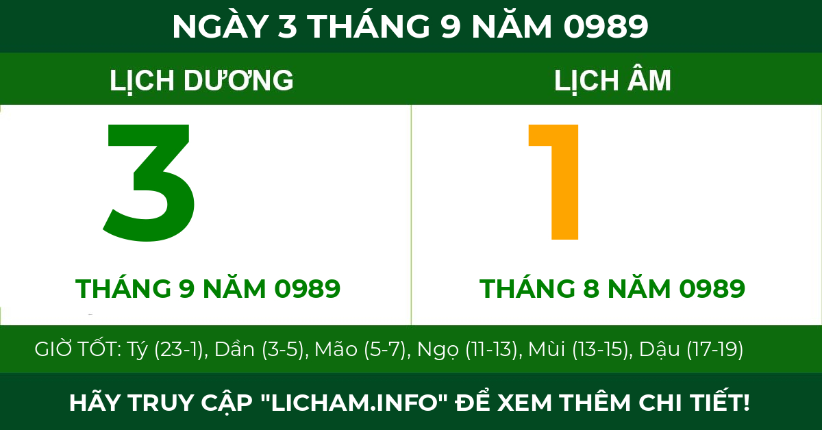 lịch âm ngày 3 tháng 9 năm 0989
