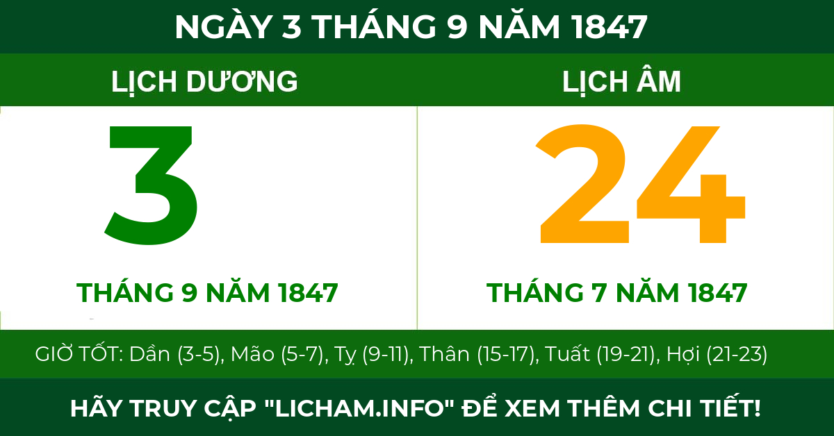 lịch âm ngày 3 tháng 9 năm 1847