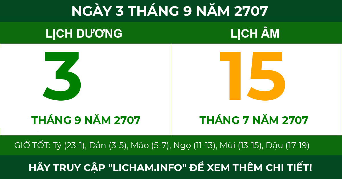 lịch âm ngày 3 tháng 9 năm 2707