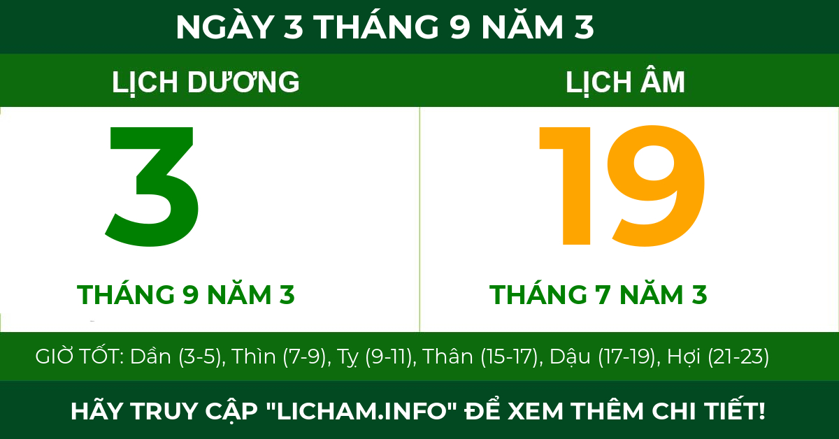 lịch âm ngày 3 tháng 9 năm 3